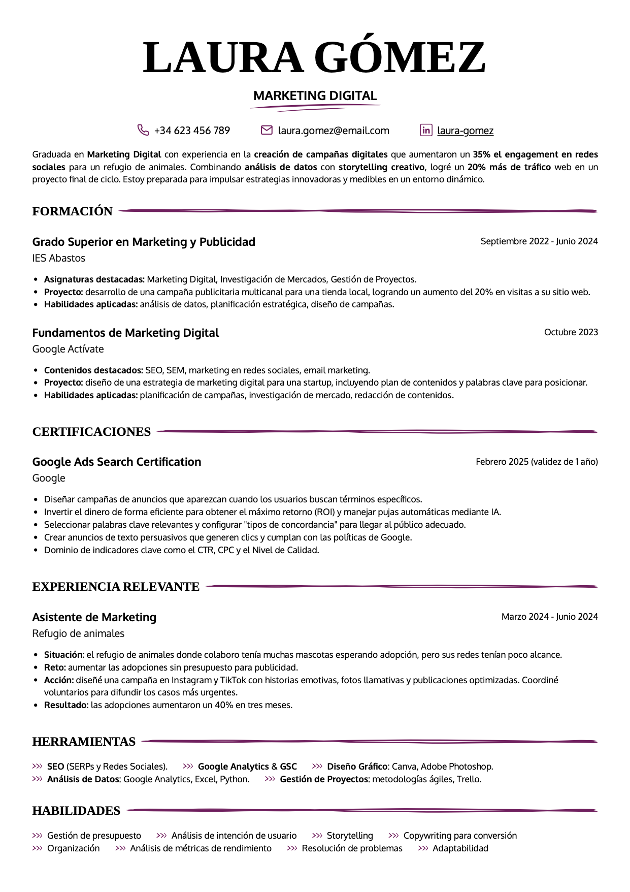 Plantilla de CV modelo Harvard - descarga gratis - CandyCV - mejor alternativa a Word