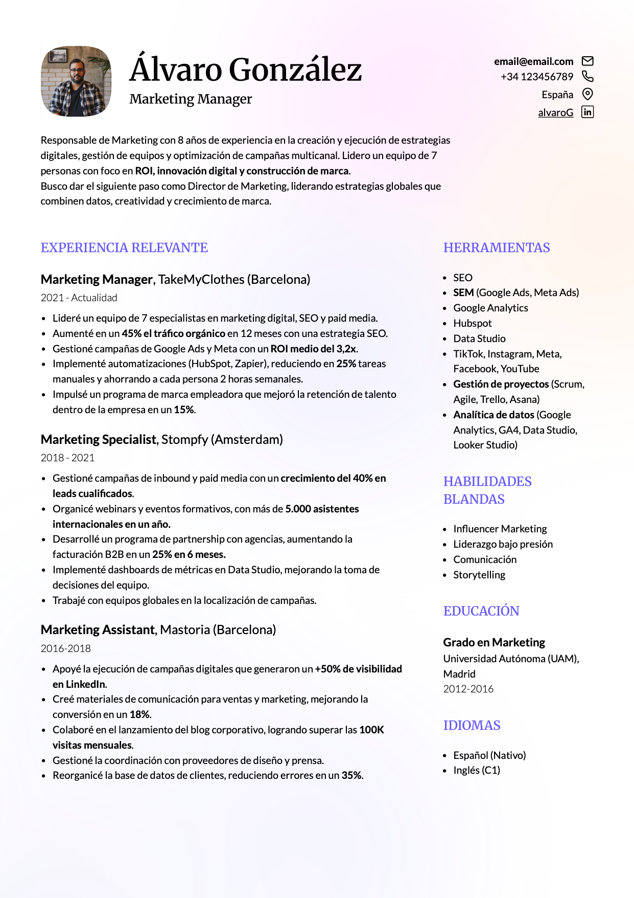 Plantilla CV Moderna Marketing CandyCV