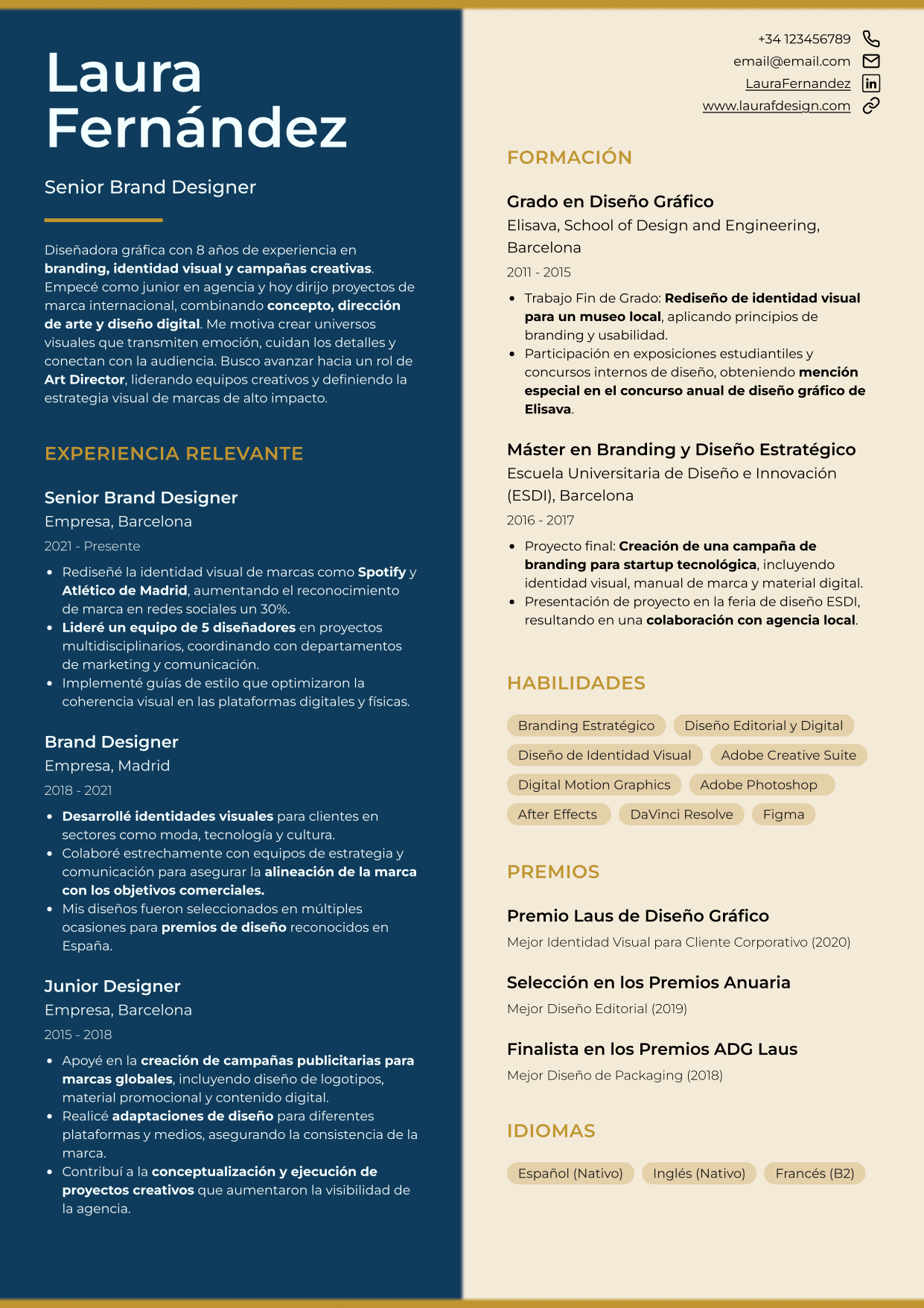 Plantilla de CV creativo llamada Córdoba de CandyCV