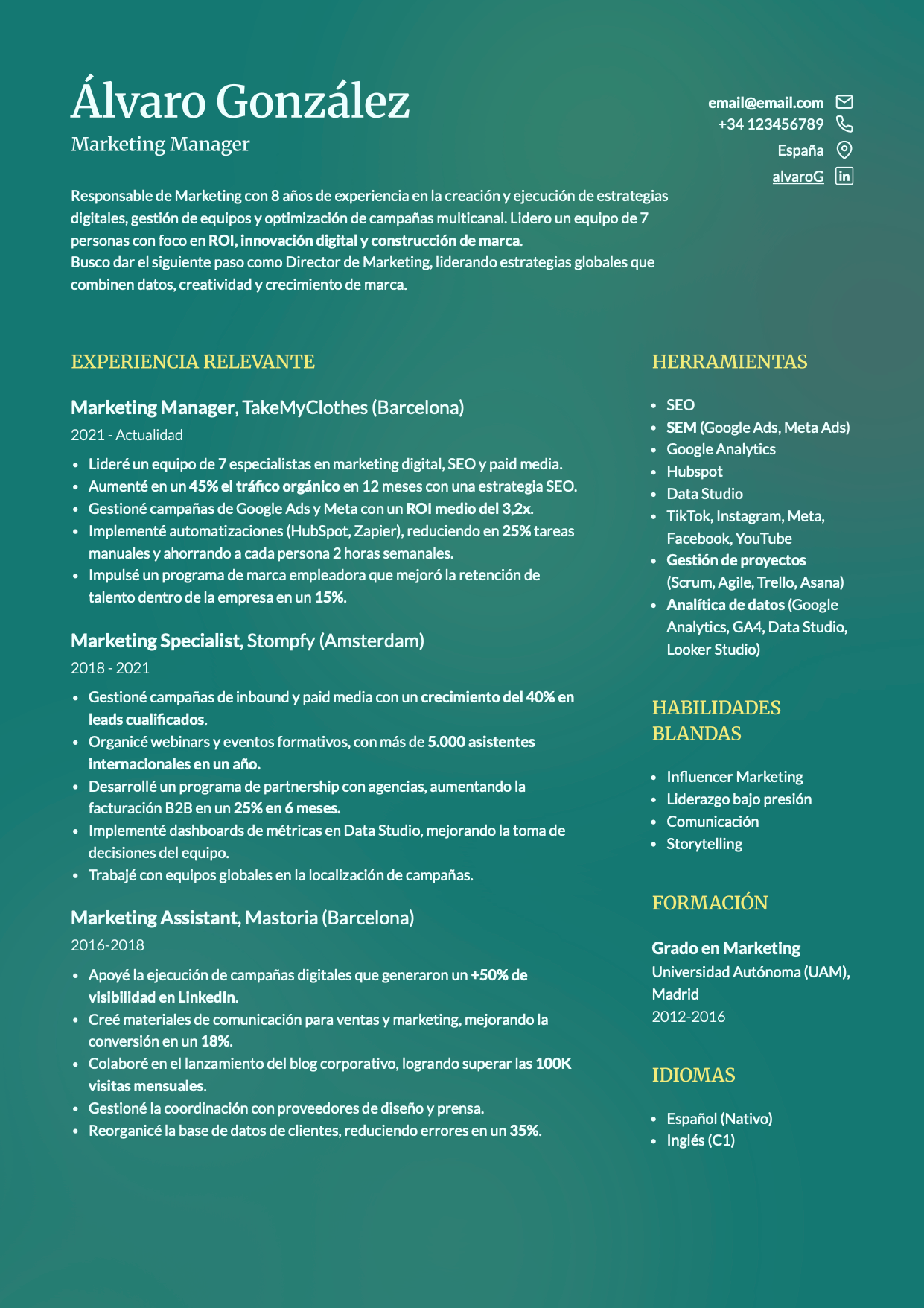 Plantilla de CV Moderna Marketing Digital CandyCV