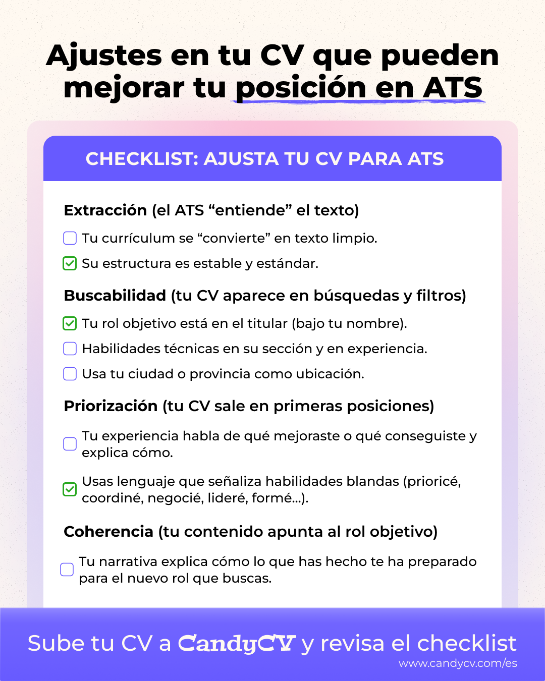 Checklist para comprobar si tu CV es compatible con ATS (y mejorarlo en CandyCV)