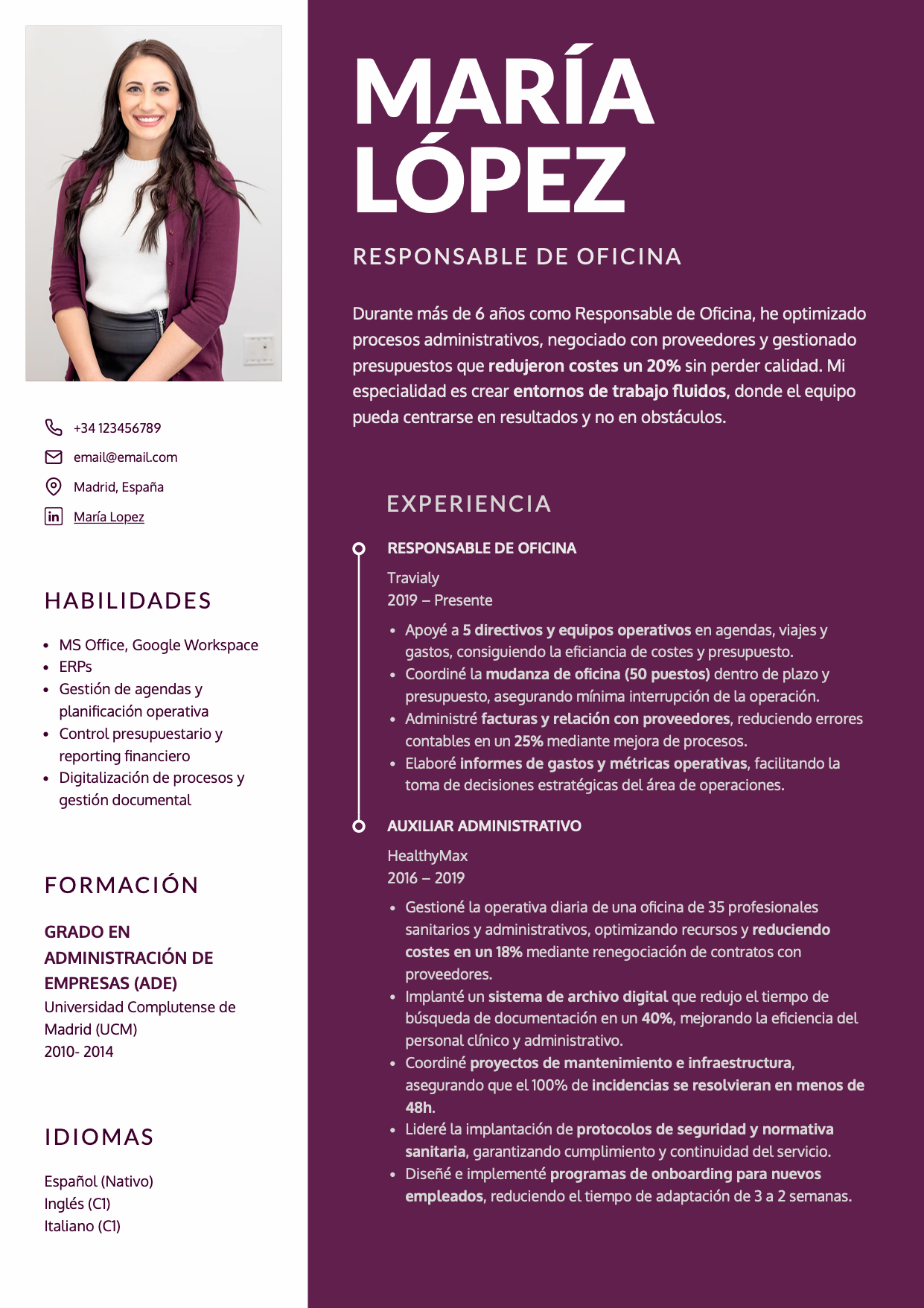 Plantilla de CV duotono funcional