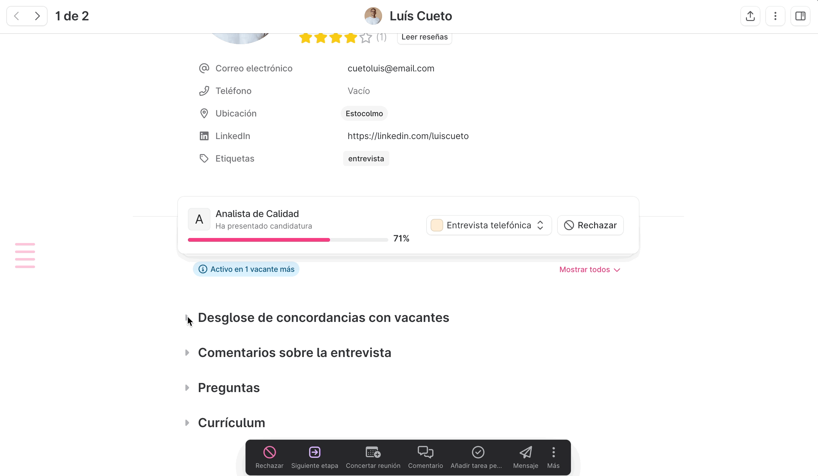ATS Perfil Candidato Español