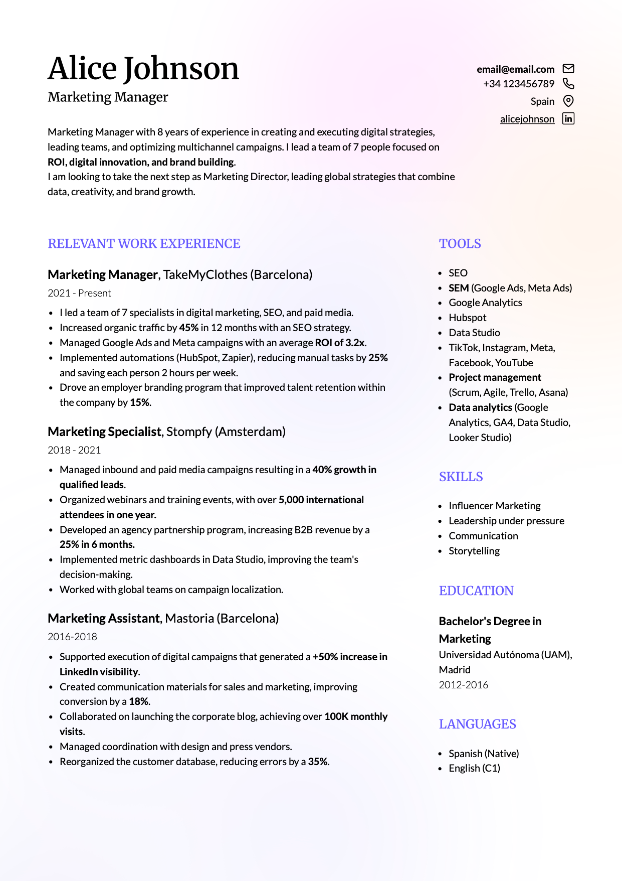 Modern ATS-friendly Resume Template from CandyCV