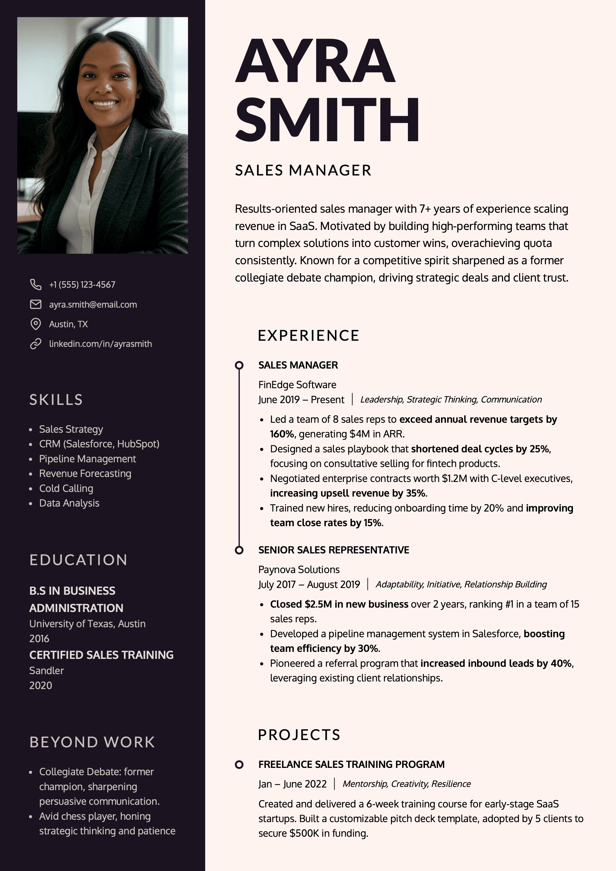 Modern Resume template for sales manager