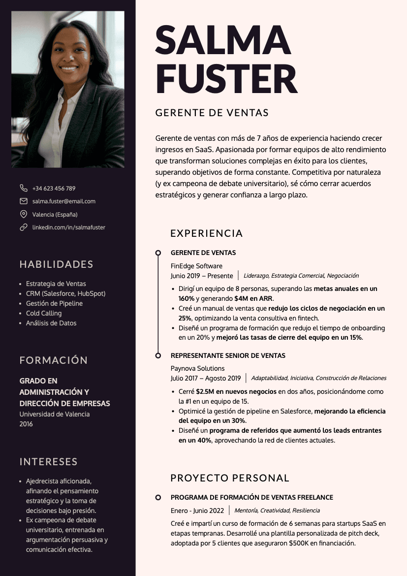 CandyCV Currículum gerente ventas moderno