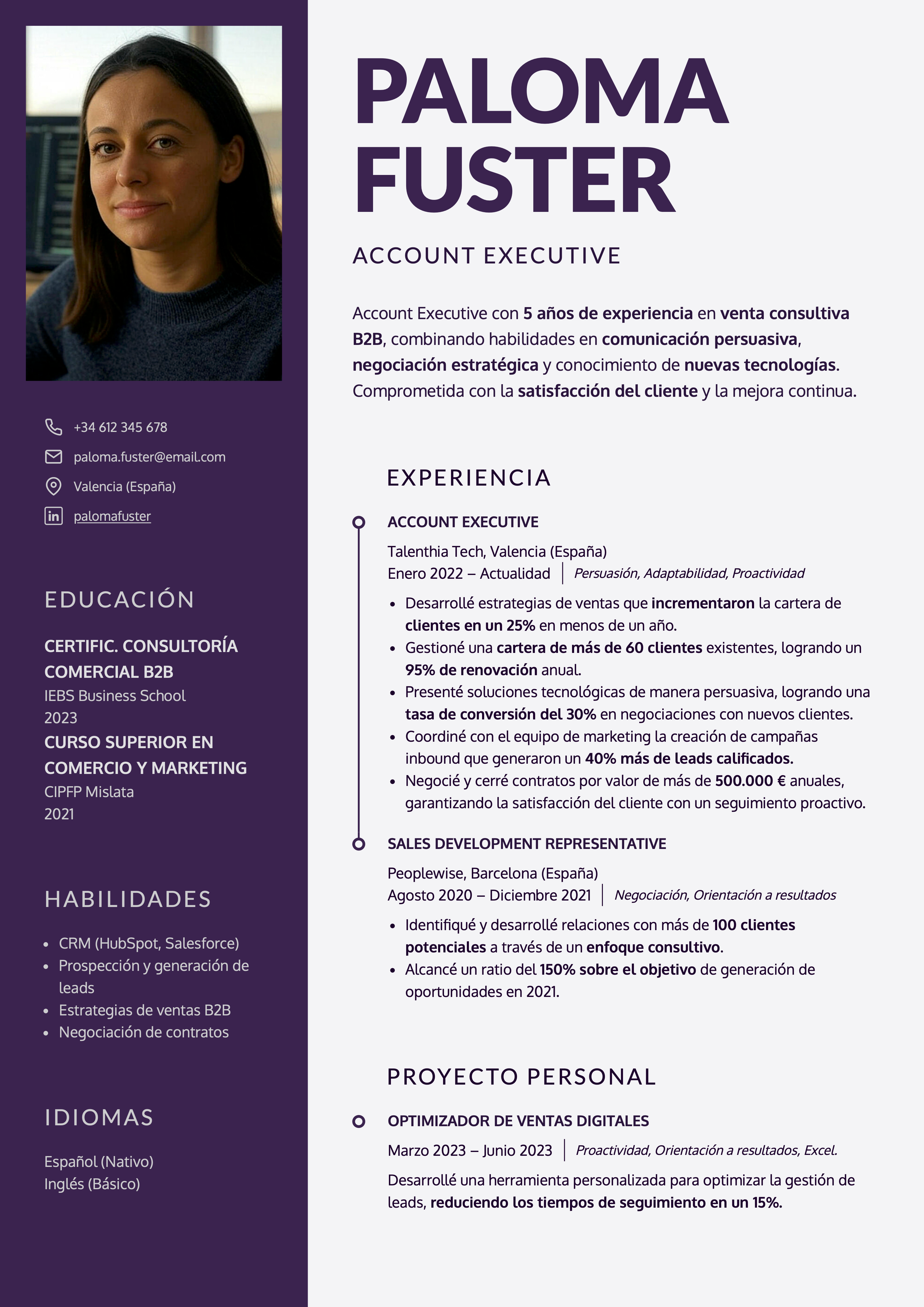 CV efectivo y moderno CandyCV