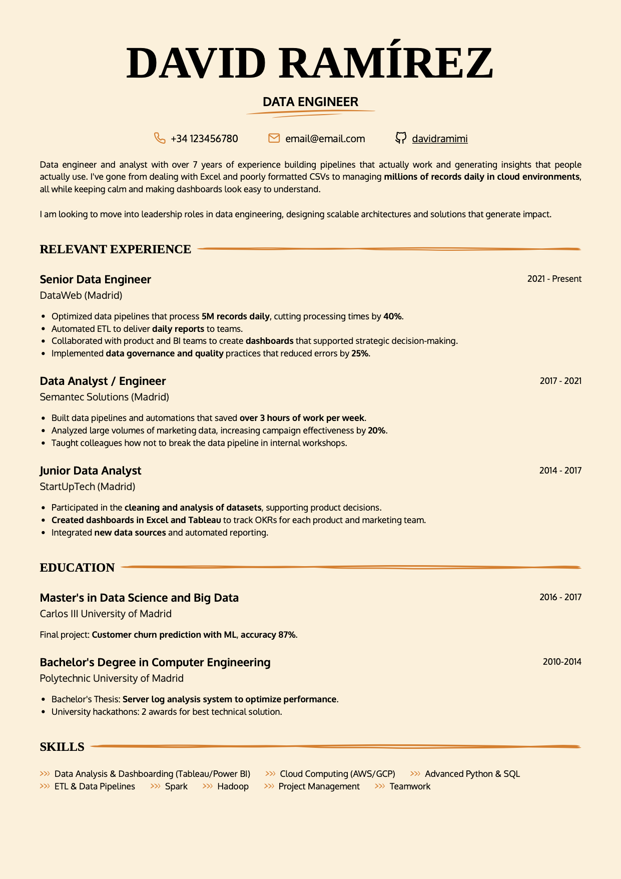 ATS-friendly one-column resume template Harvard-style