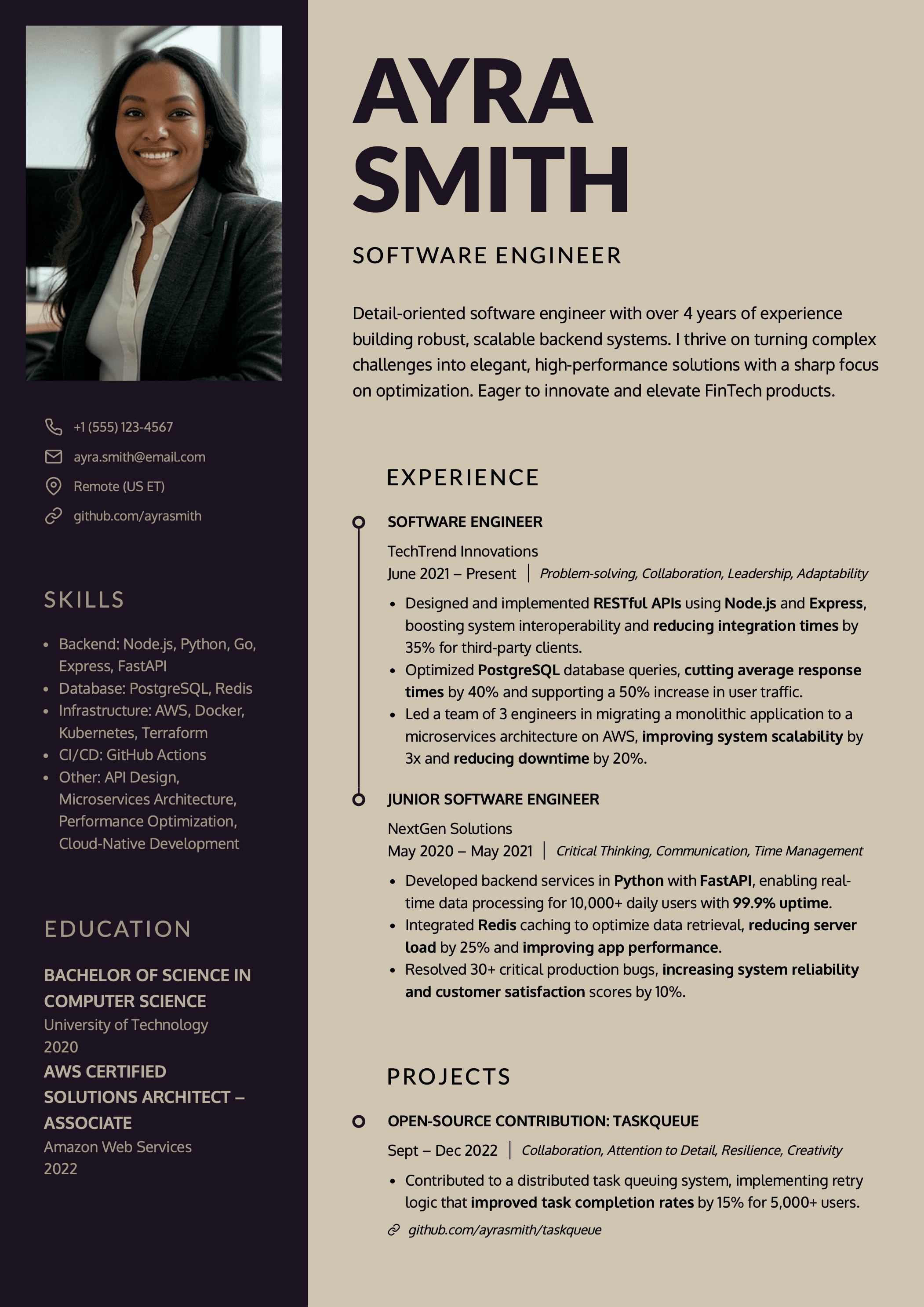 CandyCV modern resume template  two-column layout