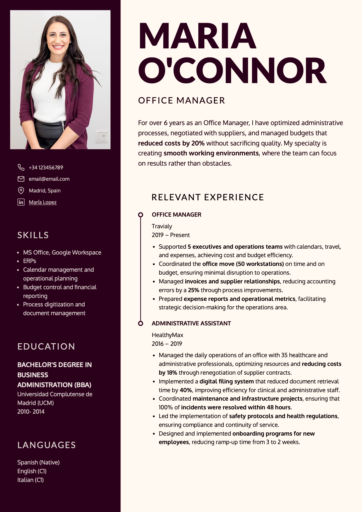 Professional resume template with photo