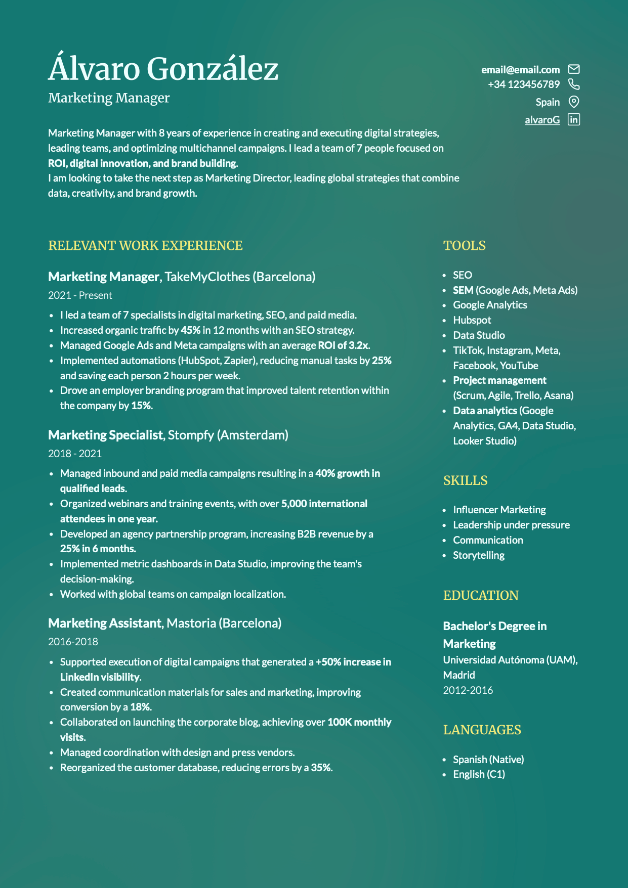 Modern Resume Template from CandyCV