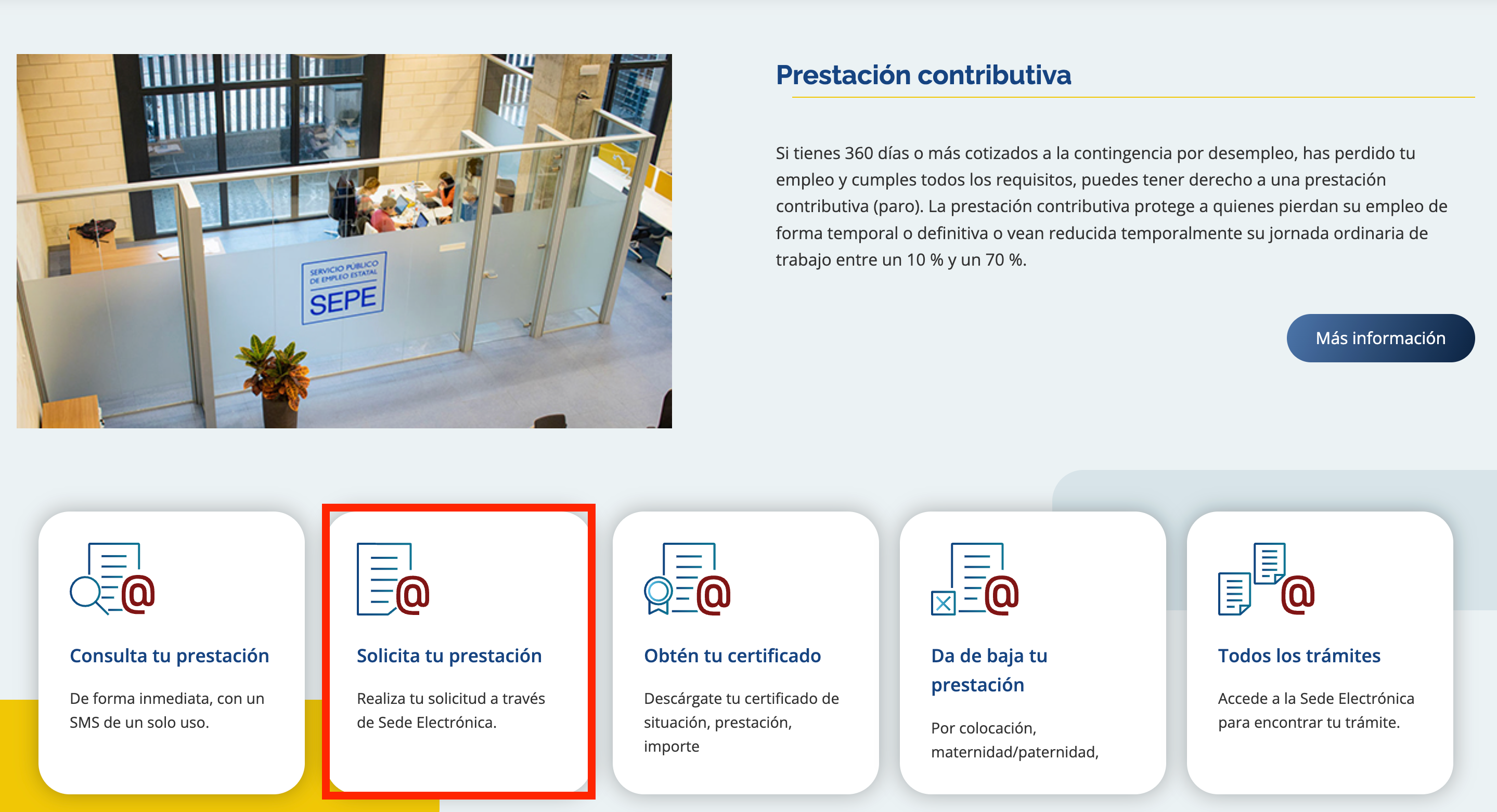 Acceder a solicitar prestación por desempleo en web SEPE