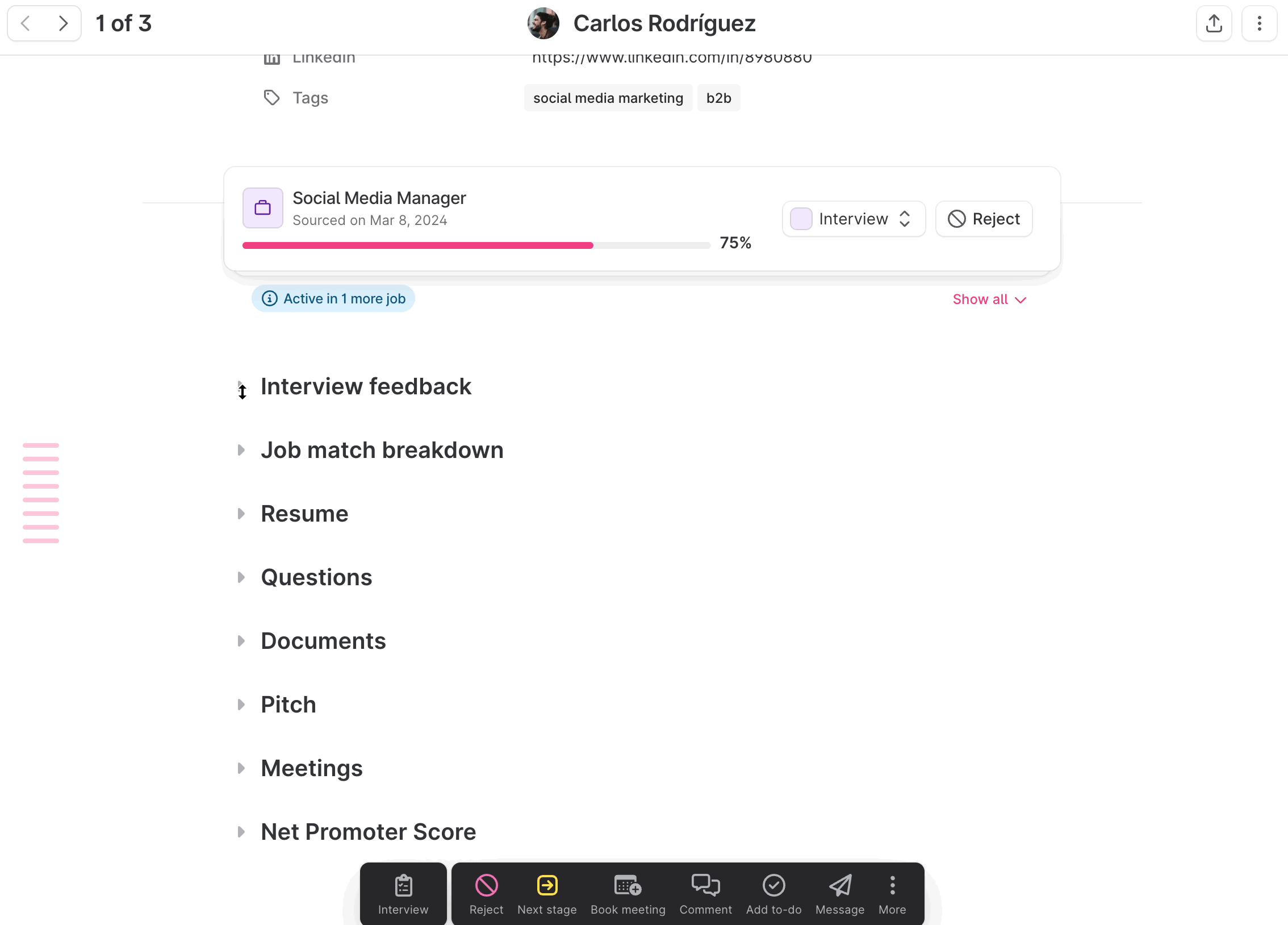 Collapsible Section ATS Candidate Profile
