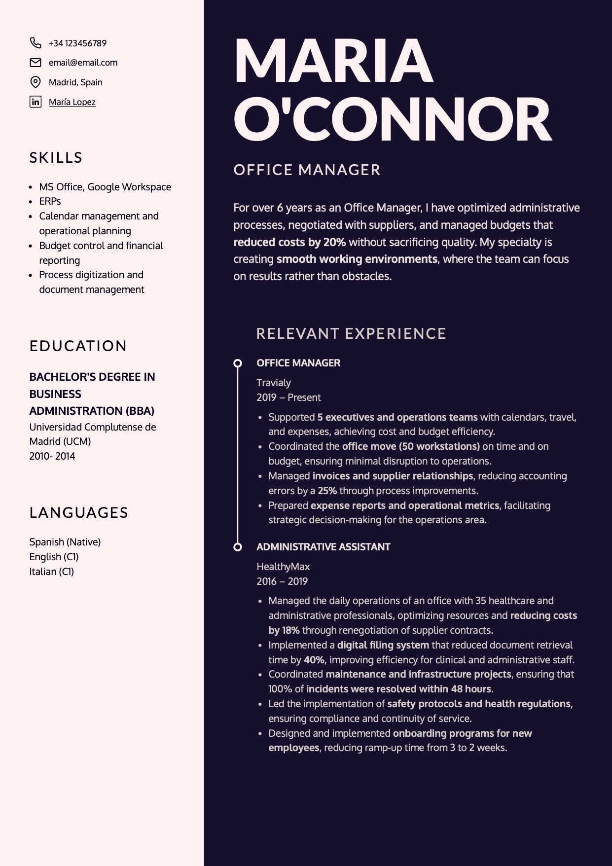 Professional resume template without photo
