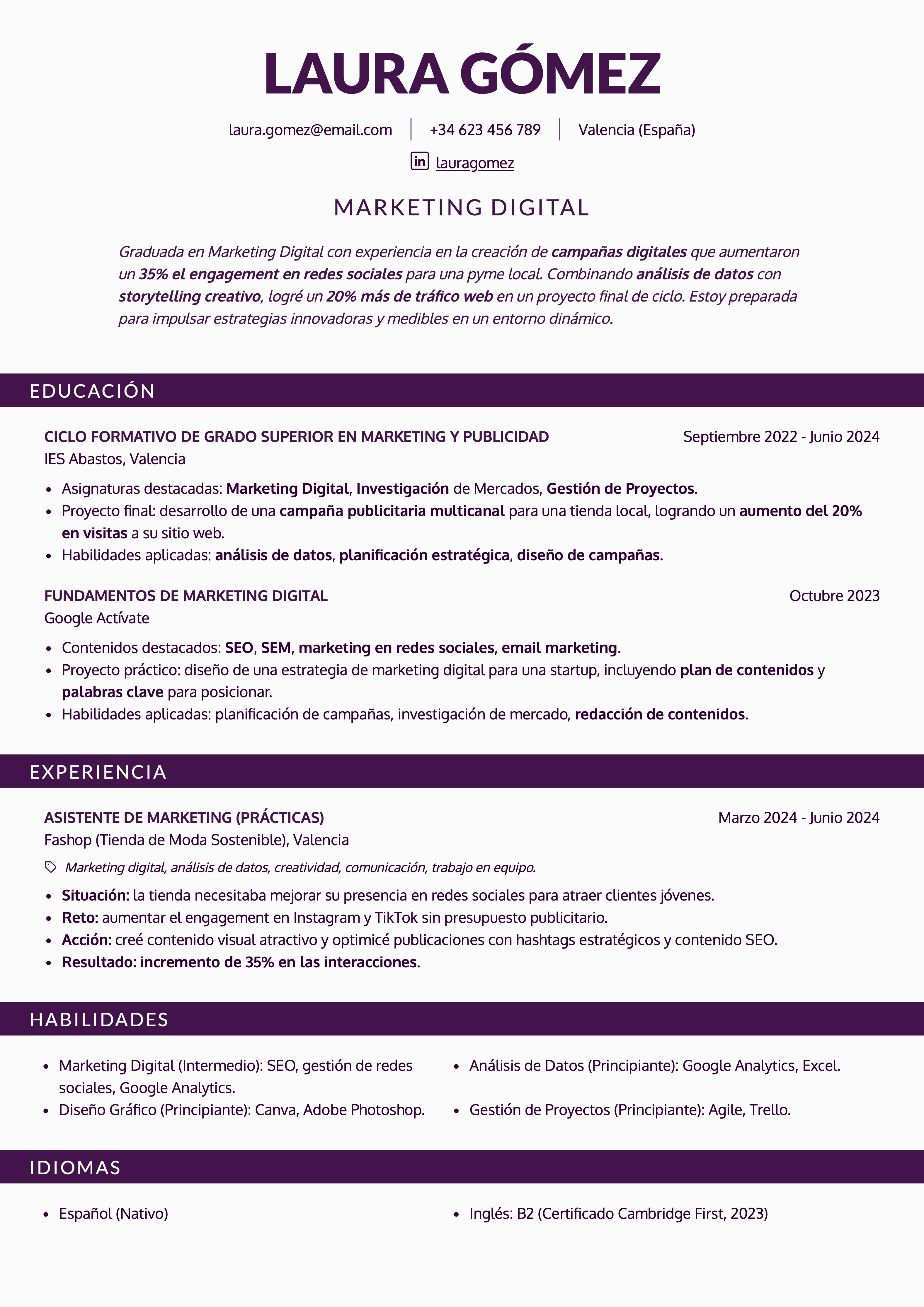 CV Laura   Estudiante Marketing Jake