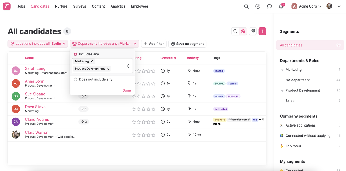 All Candidates Filters ATS